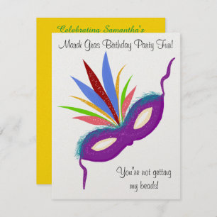 Mardi Gras Paars Mask Birthday Party Fun Kaart
