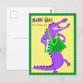 Mardi Gras Paarse Alligator Briefkaart (Voorkant / Achterkant)