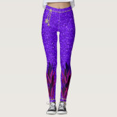 Mardi Gras Paarse Faux Feathers Glitter Leggings (Voorkant)