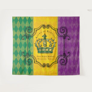 Mardi Gras Paarse Gouden Groene Kroon Familienaam  Wandkleed