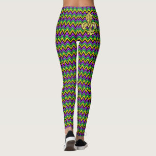 Mardi Gras Paarse Green Gold ZigZag Stripes Leggings