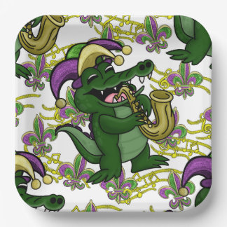 Mardi Gras Paper Plate-NOLA Gator Papieren Bordje