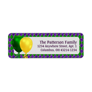 Mardi Gras Party Balloons and Argyle Pattern Etiket