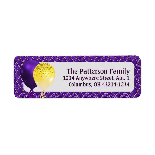 Mardi Gras Party Balloons and Argyle Pattern Label (Voorkant)