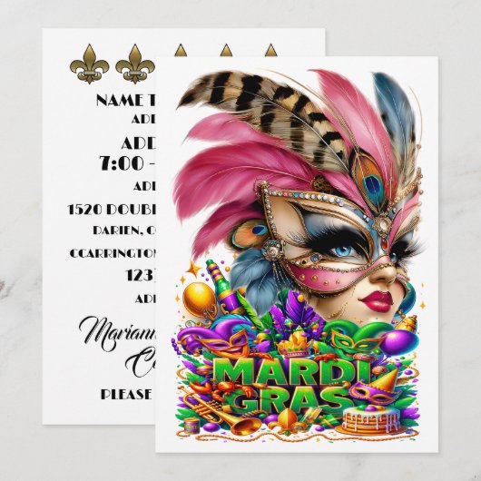 Mardi Gras - Party Invitation Kaart (Voorkant / Achterkant)