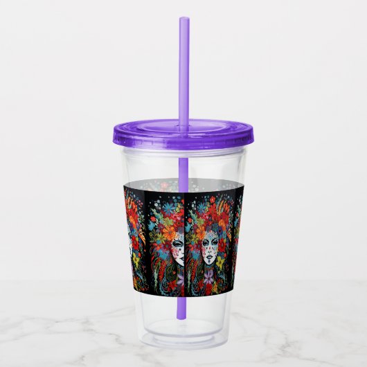 Mardi Gras Party Mask & Headdress Paarse Straw & Acryl Drinkbeker (Rechts)