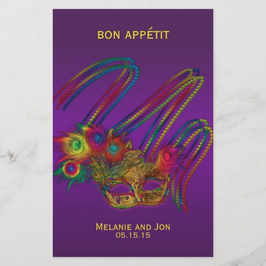 Mardi Gras Party Menu Stationery (Achterkant)