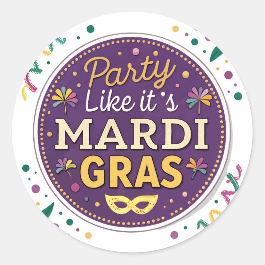 Mardi Gras Party Ronde Sticker (Voorkant)