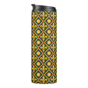 Mardi gras patroon met gouden vloour-de-lis thermosbeker