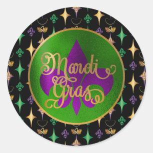 Mardi Gras Pattern met kringen op zwart Ronde Sticker