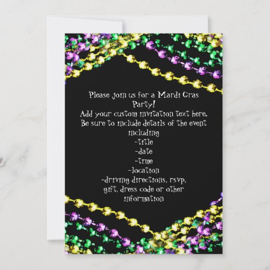 Mardi Gras Perles Colliers Invitation (Dos)