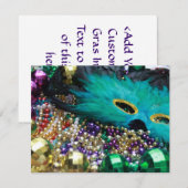 Mardi Gras Perles et Green Feather Mask Invitation (Devant / Derrière)