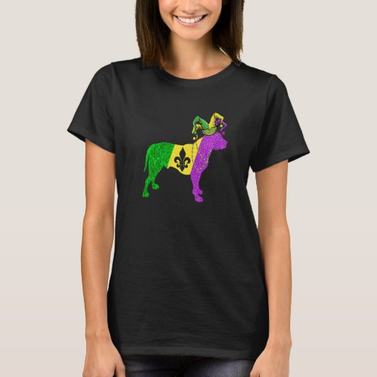 Mardi Gras Pitbull Dog Mardi Gras Hat Beads T-shirt (Voorkant)