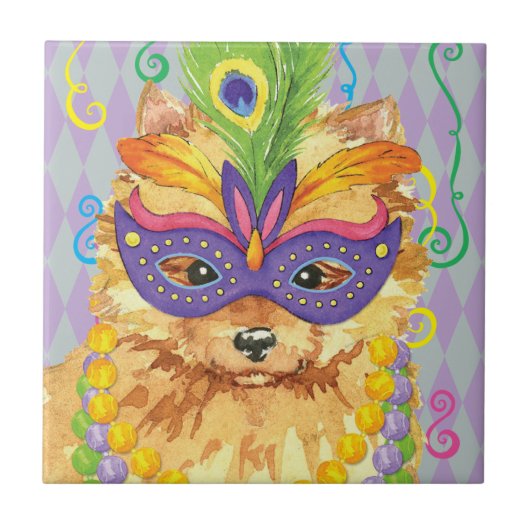 Mardi Gras Pomeranian Tegeltje (Voorkant)