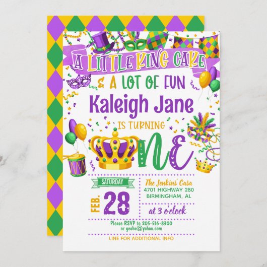 Mardi Gras Première Invitation d'anniversaire (Devant / Derrière)