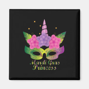 Mardi Gras Princess T Shirt met Bloem Eenhoorn Ma Magneet