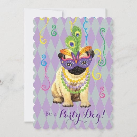 Mardi Gras Pug Kaart (Voorkant)