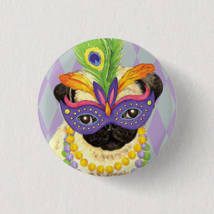 Mardi Gras Pug Ronde Button 3,2 Cm