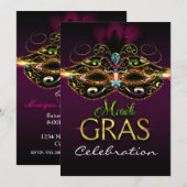 MARDI GRAS Purple Colorful Mask Party Invitations (Devant / Derrière)