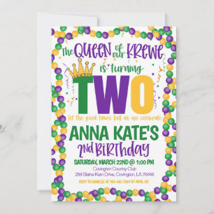 Mardi Gras Queen Invitation pour le deuxième anniv
