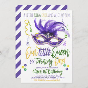 Mardi Gras Queen Invitation pour le premier annive