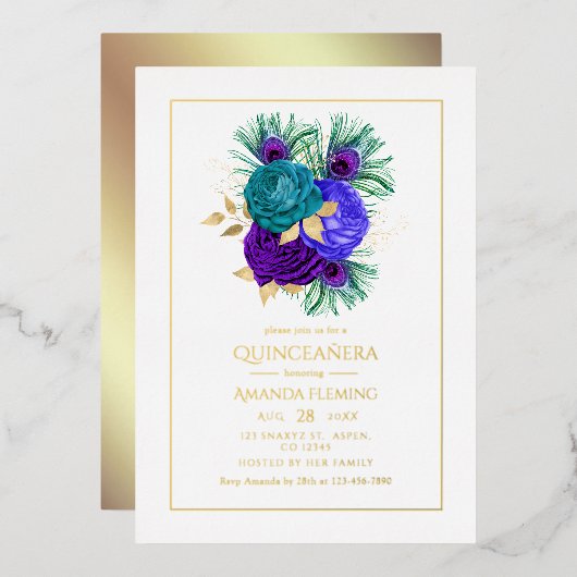 Mardi Gras Quinceañera Foil Invitation (Recto/Verso)