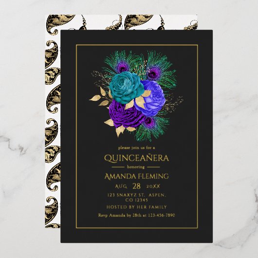 Mardi Gras Quinceañera Foil Invitation (Recto/Verso)