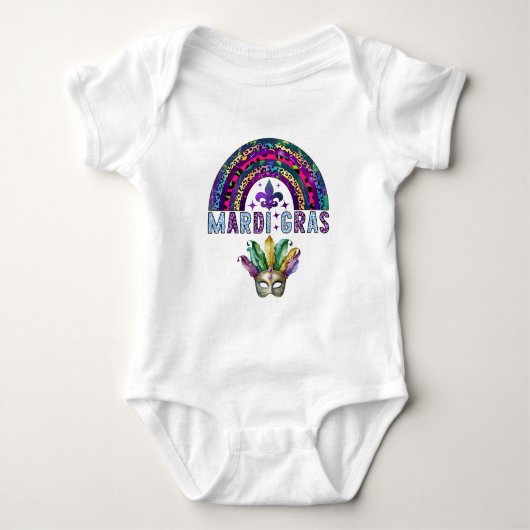 Mardi Gras Rainbow en Mask Baby Bodysuit (Voorkant)
