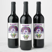 Mardi Gras Rainbow en Mask Wine Label Wijn Etiket (Flessen)