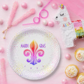 Mardi Gras Rainbow Fleur De Lis met Confetti Papieren Bordje (Feest)