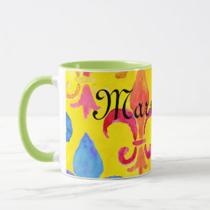 Mardi Gras Regenboog Fleur de lis Monogram Mok