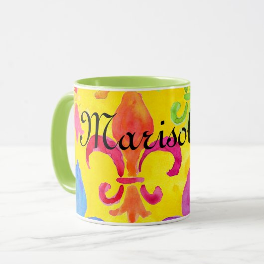 Mardi Gras Regenboog Fleur de lis Monogram Mok (Voorkant links)