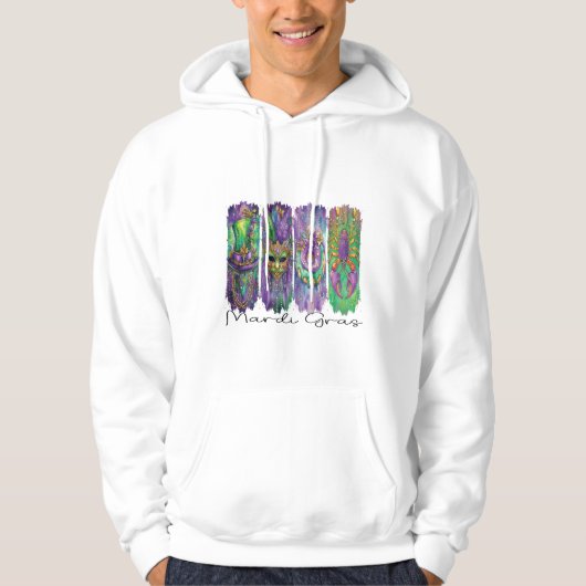 Mardi Gras Retro Glitter Brushstroke Hoodie (Voorkant)