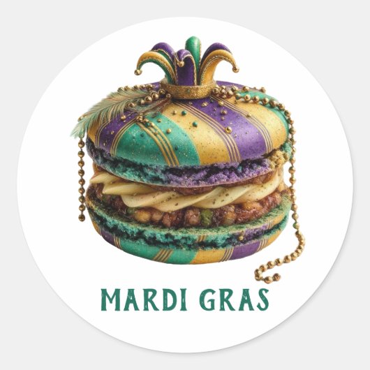 Mardi Gras Royal Macaron Ronde Sticker (Voorkant)