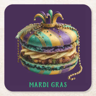 Mardi Gras Royal Macaron Vierkante Kartonnen Onderzetter