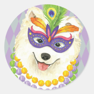 Mardi Gras Samoyed Ronde Sticker