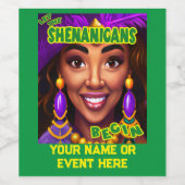 Mardi Gras Shenanigans Queen w Paars Feather Pet Wijn Etiket (Enkel label)