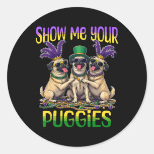 Mardi Gras Show Me Your Pug Mardi Gras Ronde Sticker