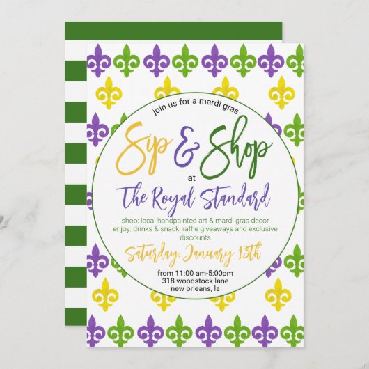 Mardi Gras Sip Shop Uitnodiging (Voorkant / Achterkant)