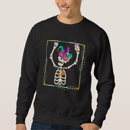 Mardi Gras Skeleton Drinking Coffee Mask Beads  1 Trui (Voorkant)