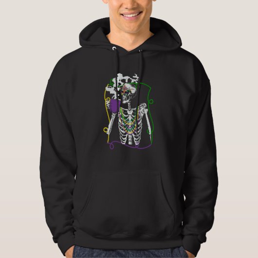Mardi Gras Skeleton Drinking Coffee Mask Beads Fat Hoodie (Voorkant)