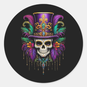 Mardi Gras Skull Witch Doctor New Orleans Mannen V Ronde Sticker