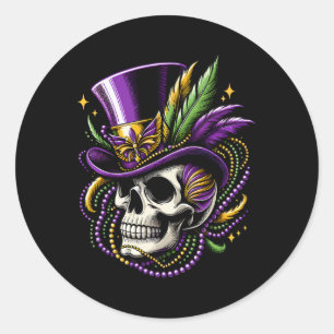 Mardi Gras Skull Witch Doctor New Orleans Mannen V Ronde Sticker