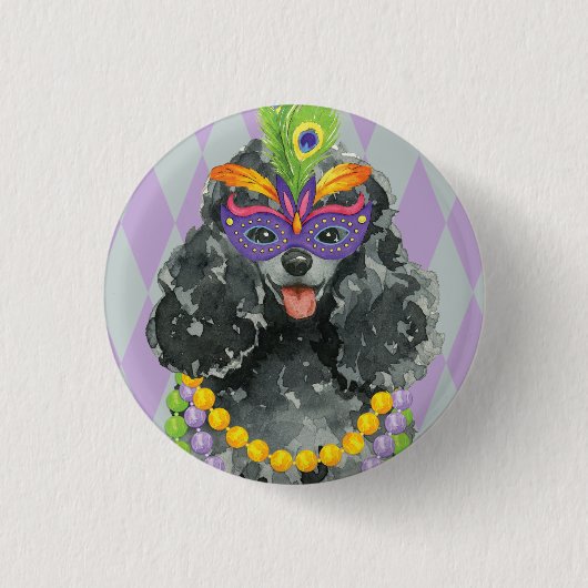 Mardi Gras Speelgoed Poodle Ronde Button 3,2 Cm (Voorkant)
