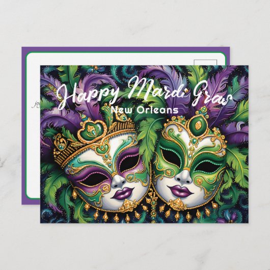 💜 Mardi Gras Splendor Briefkaart (Voorkant / Achterkant)