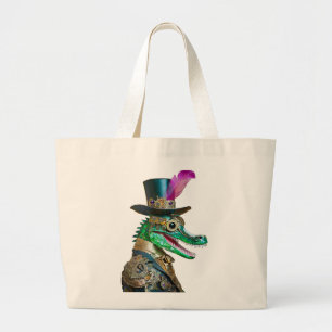 Mardi Gras Steampunk Feest Beest Alligator Grote Tote Bag