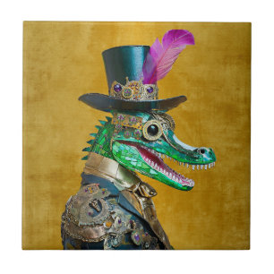 Mardi Gras Steampunk Feest Beest Alligator Tegeltje