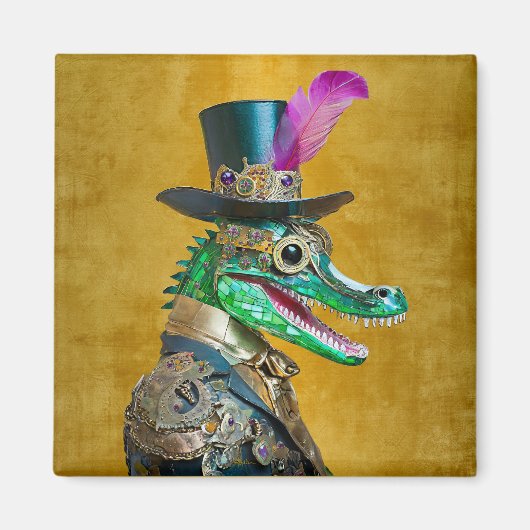 Mardi Gras Steampunk Party Dierlijke Alligator Magneet (Voorkant)