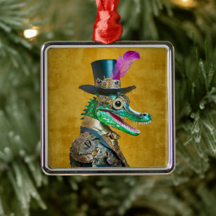 Mardi Gras Steampunk Party Dierlijke Alligator Metalen Ornament