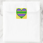 Mardi Gras Striped Heart Vierkante Sticker (Tas)